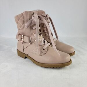 Rachel Shoes Leanna Blush Pink Quilted Combat Boots Kids Size 2M New in Box